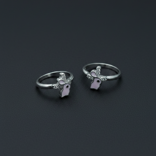 Silver Pink Rabbit Kids Bali Earrings