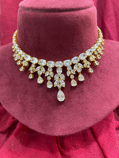 92.5 Silver Gold Plated White Stone Necklace for Women | Stylish Elegant Design | Premium Jewellery