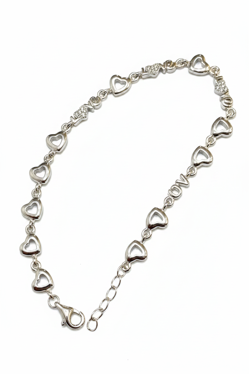 925 Silver Love Heart Bracelet