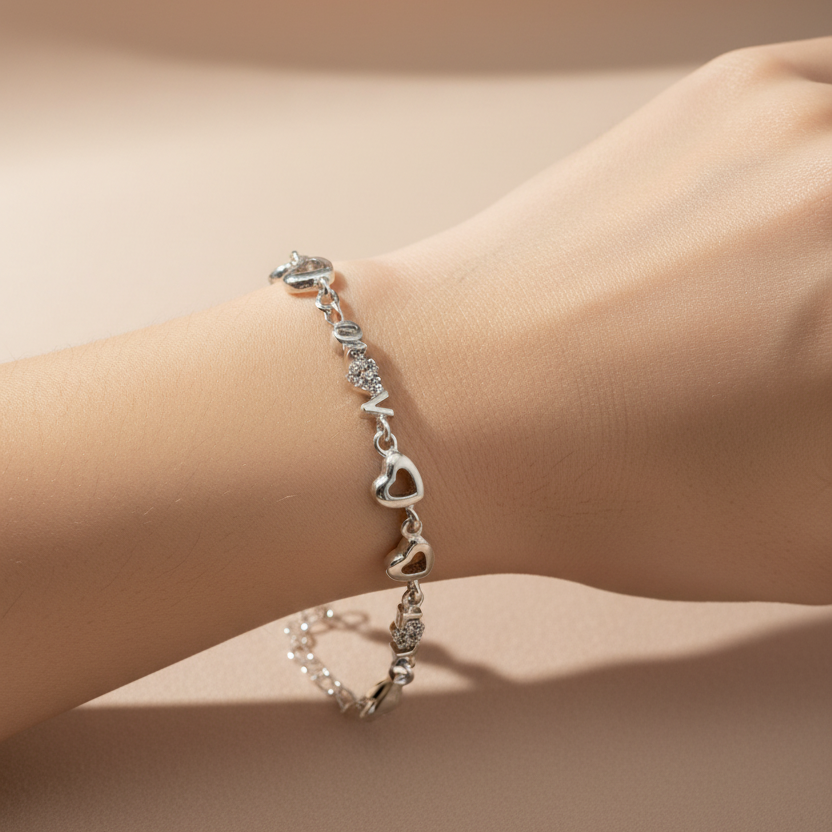 925 Silver Love Heart Bracelet