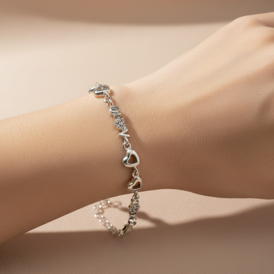 925 Silver Love Heart Bracelet