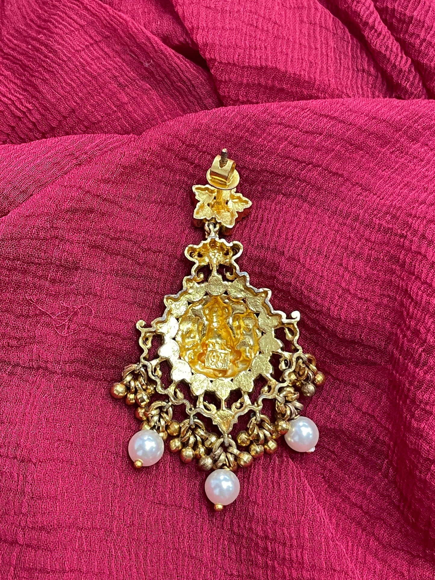 92.5 Silver Gold Plated Pink Stone Lakshmi Devi Earrings for Women | Temple Design | Traditional Jewellery