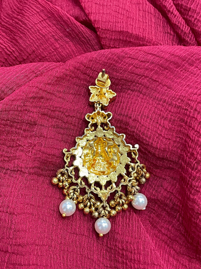 92.5 Silver Gold Plated Pink Stone Lakshmi Devi Earrings for Women | Temple Design | Traditional Jewellery