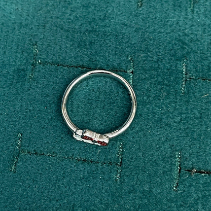 92.5 Sterling Silver White & Red Enamel Kitty Cat with Bow Charm Kids Finger Ring — Size 7