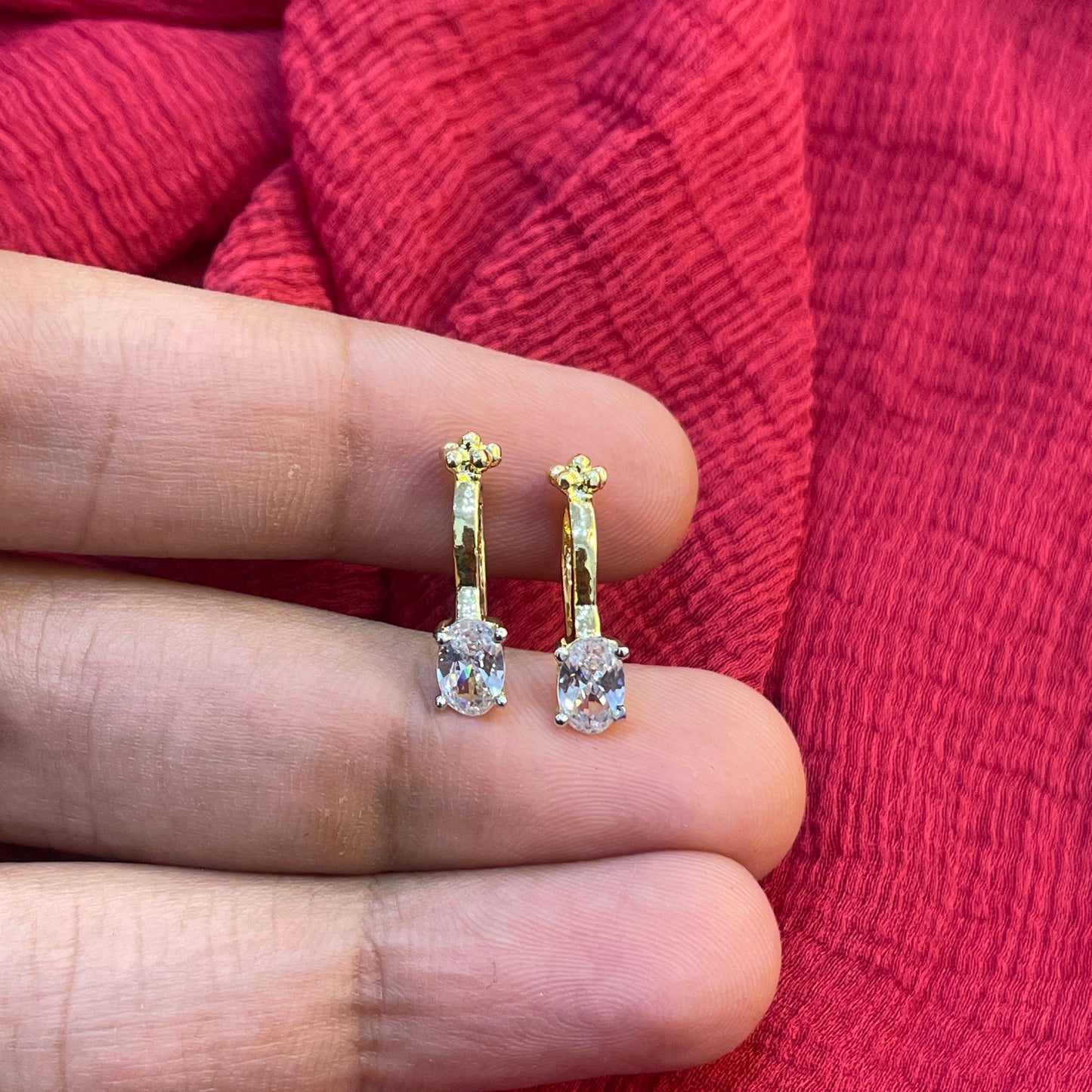 92.5 Silver Gold Plated White Stone Press-On Bugadi for Women | Stylish Non-Piercing Ear Cuff | Elegant Jewellery