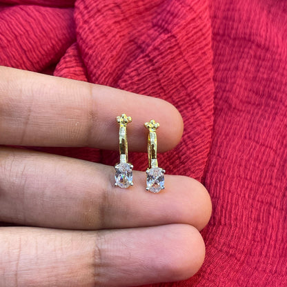 92.5 Silver Gold Plated White Stone Press-On Bugadi for Women | Stylish Non-Piercing Ear Cuff | Elegant Jewellery