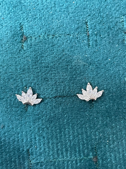 925 Silver Lotus Flower Stud Earrings | CZ Minimal Daily Wear Earrings with Ball Screw Back