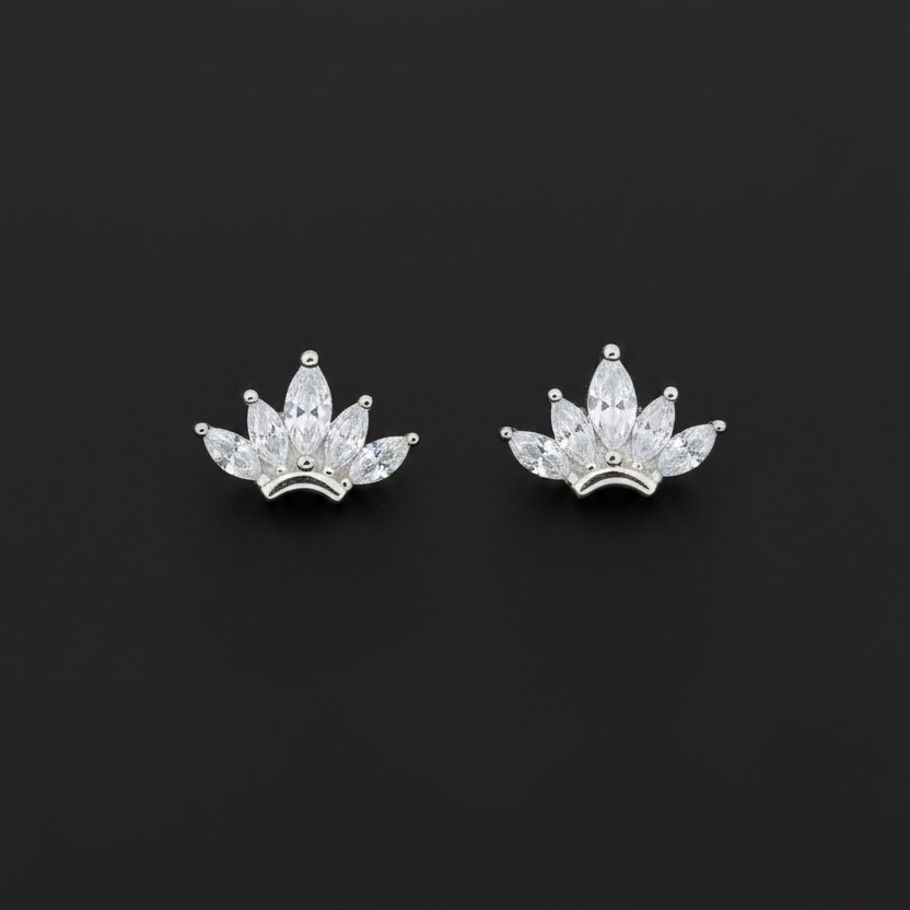 925 Silver Lotus Flower Stud Earrings | CZ Minimal Daily Wear Earrings with Ball Screw Back