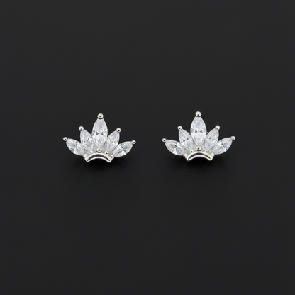 925 Silver Lotus Flower Stud Earrings | CZ Minimal Daily Wear Earrings with Ball Screw Back