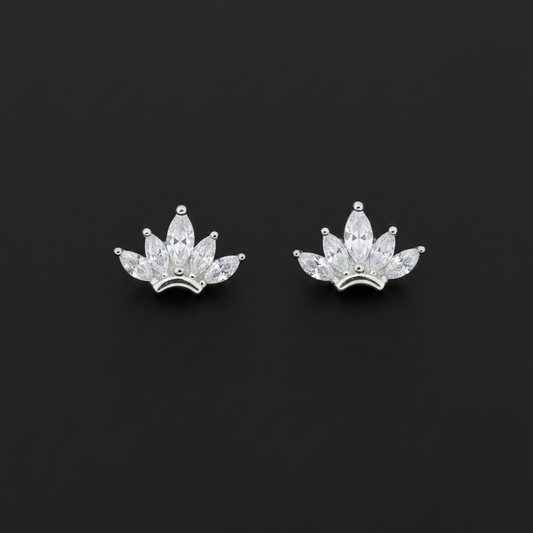 925 Silver Lotus Flower Stud Earrings | CZ Minimal Daily Wear Earrings with Ball Screw Back