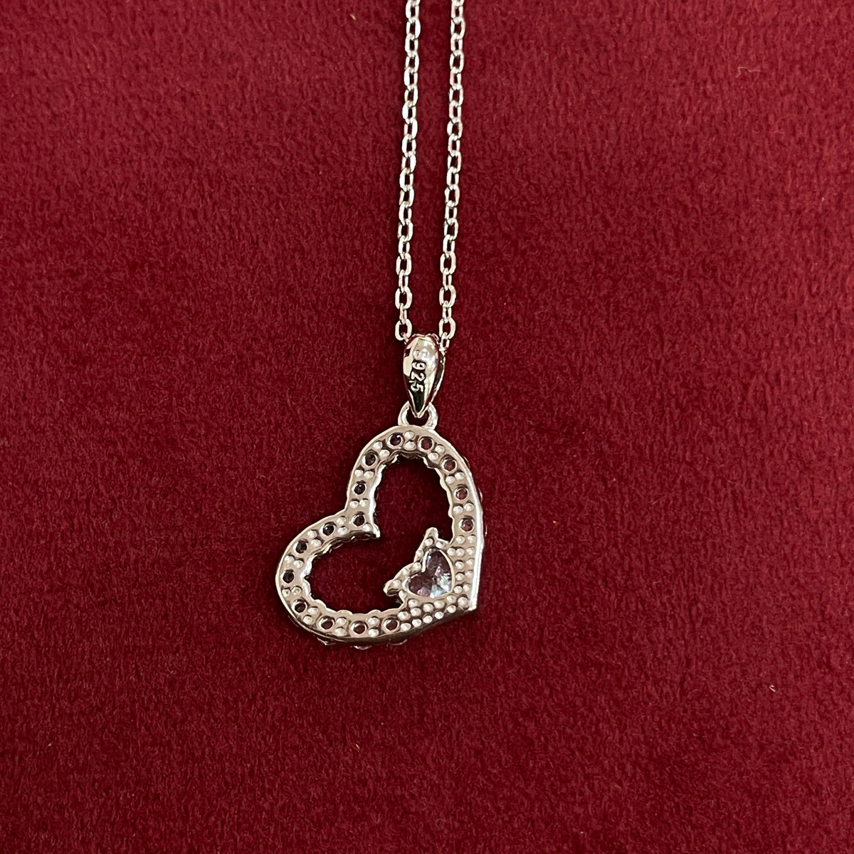 92.5 Silver White CZ Heart Pendant Chain for Women
