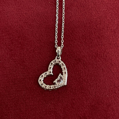 92.5 Silver White CZ Heart Pendant Chain for Women