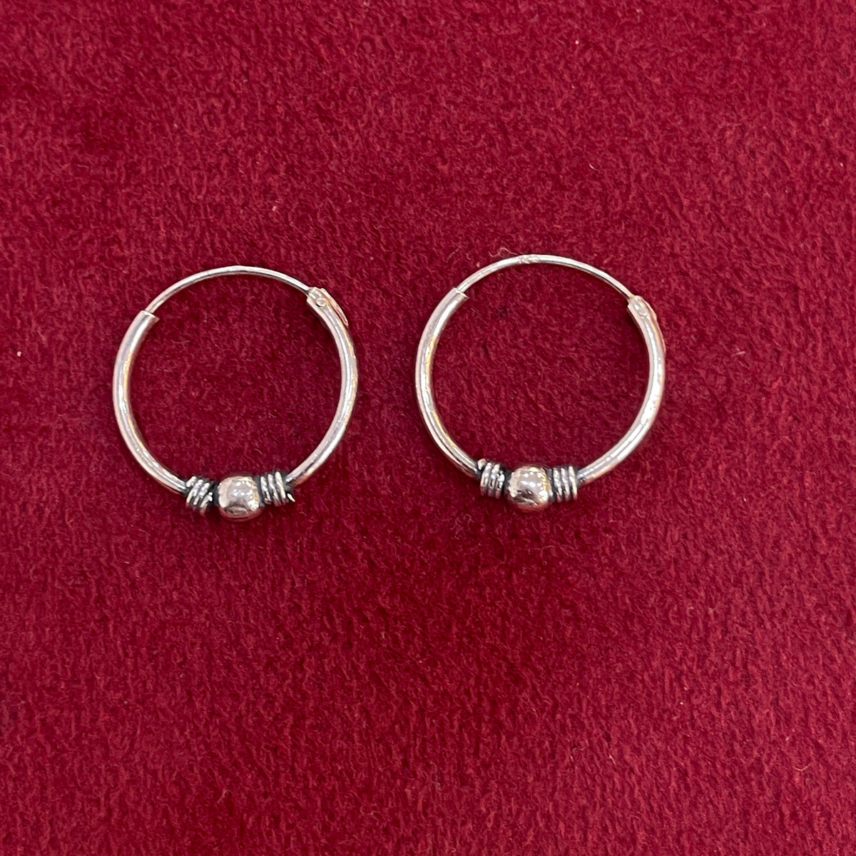 92.5 Silver Single Bead Hoop Earrings Pair