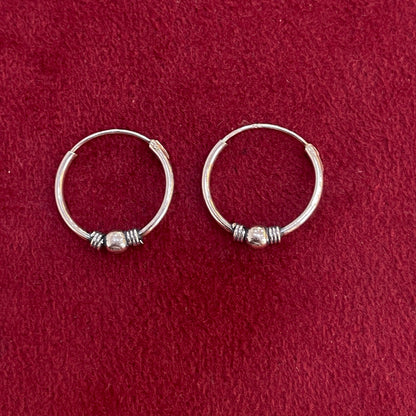 92.5 Silver Single Bead Hoop Earrings Pair