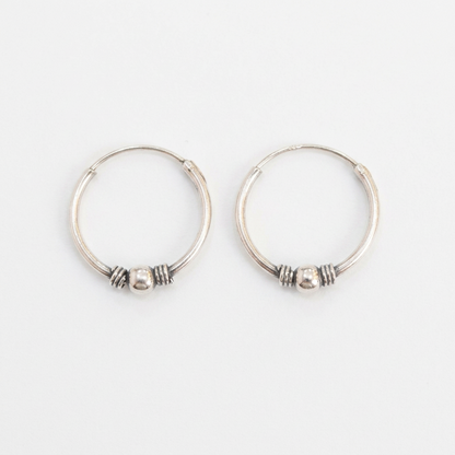 92.5 Silver Single Bead Hoop Earrings Pair