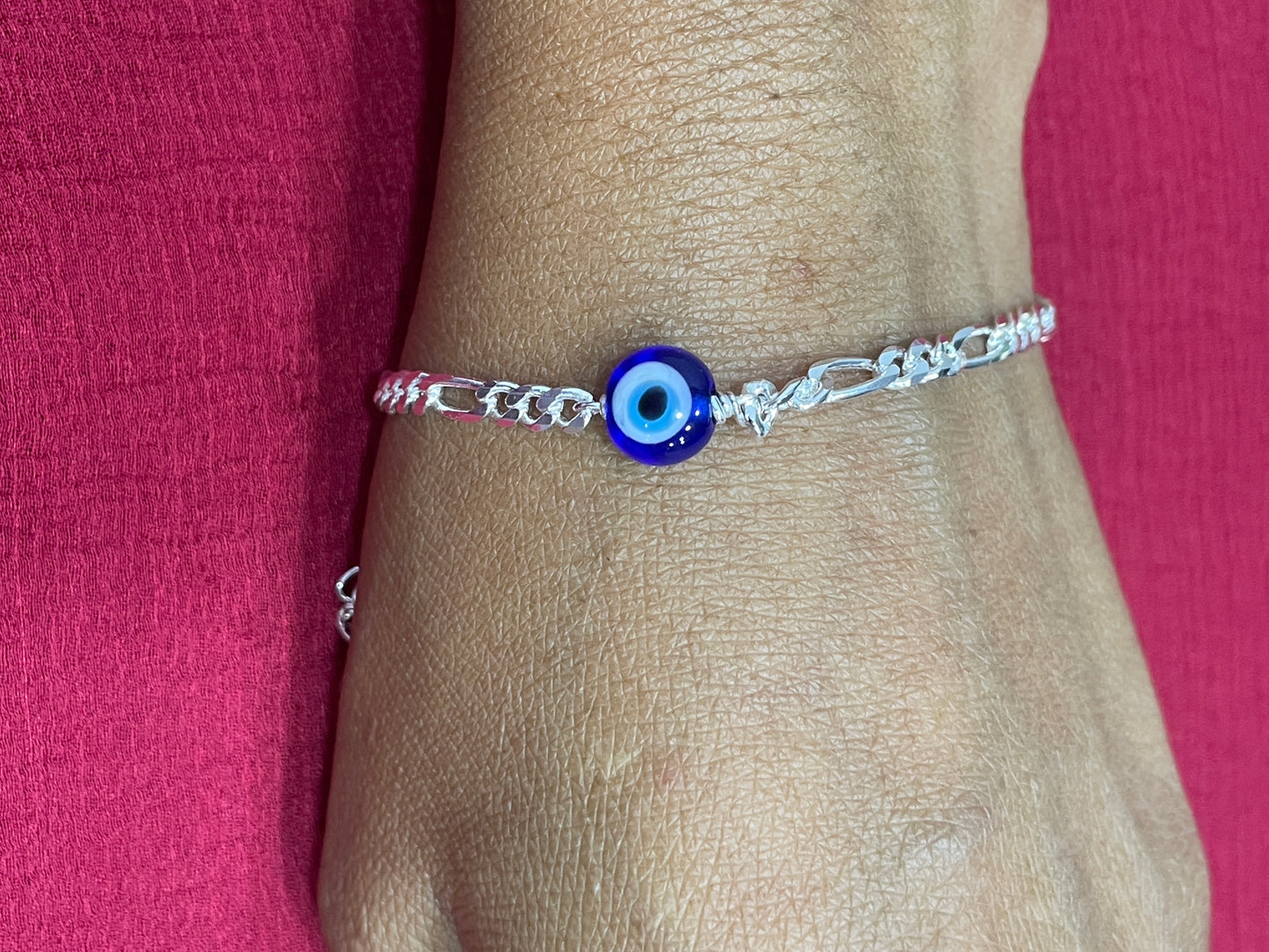 925 Silver Evileye Figaro Bracelet - 8 Inch