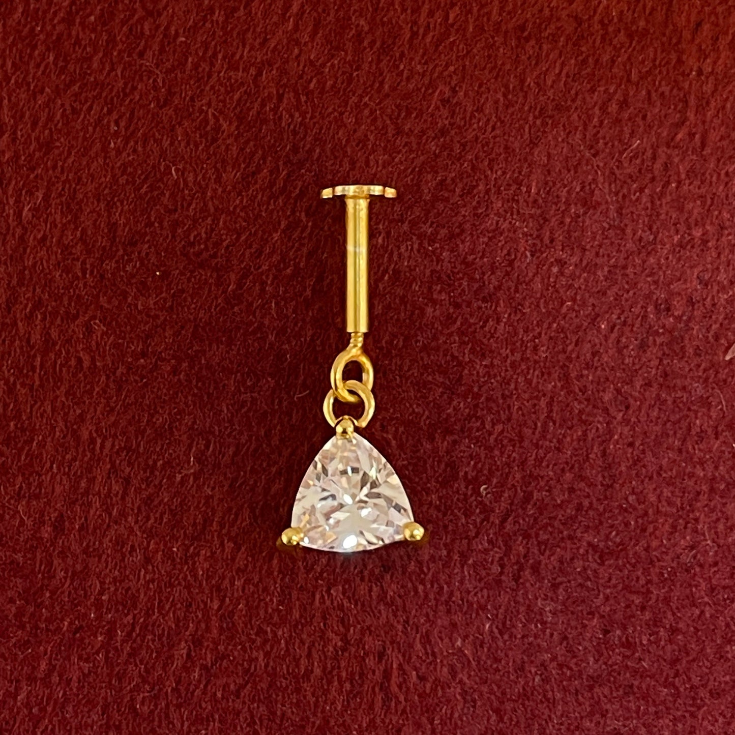92.5 Silver Gold-Plated Bugadi for Women | White Trillion CZ Dangle on Bar Stud | Helix Earring pair