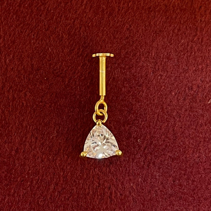 92.5 Silver Gold-Plated Bugadi for Women | White Trillion CZ Dangle on Bar Stud | Helix Earring pair