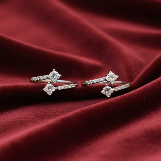 92.5 Silver CZ Studded Toe Rings for Women | Cubic Zirconia Design | Traditional Jewellery