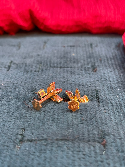 925 Silver Gold Plated Flower Drop Earstuds