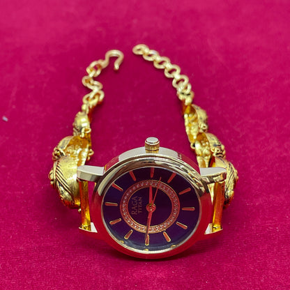 92.5 Silver Gold Plated Nakshi Peacock Watch for Women