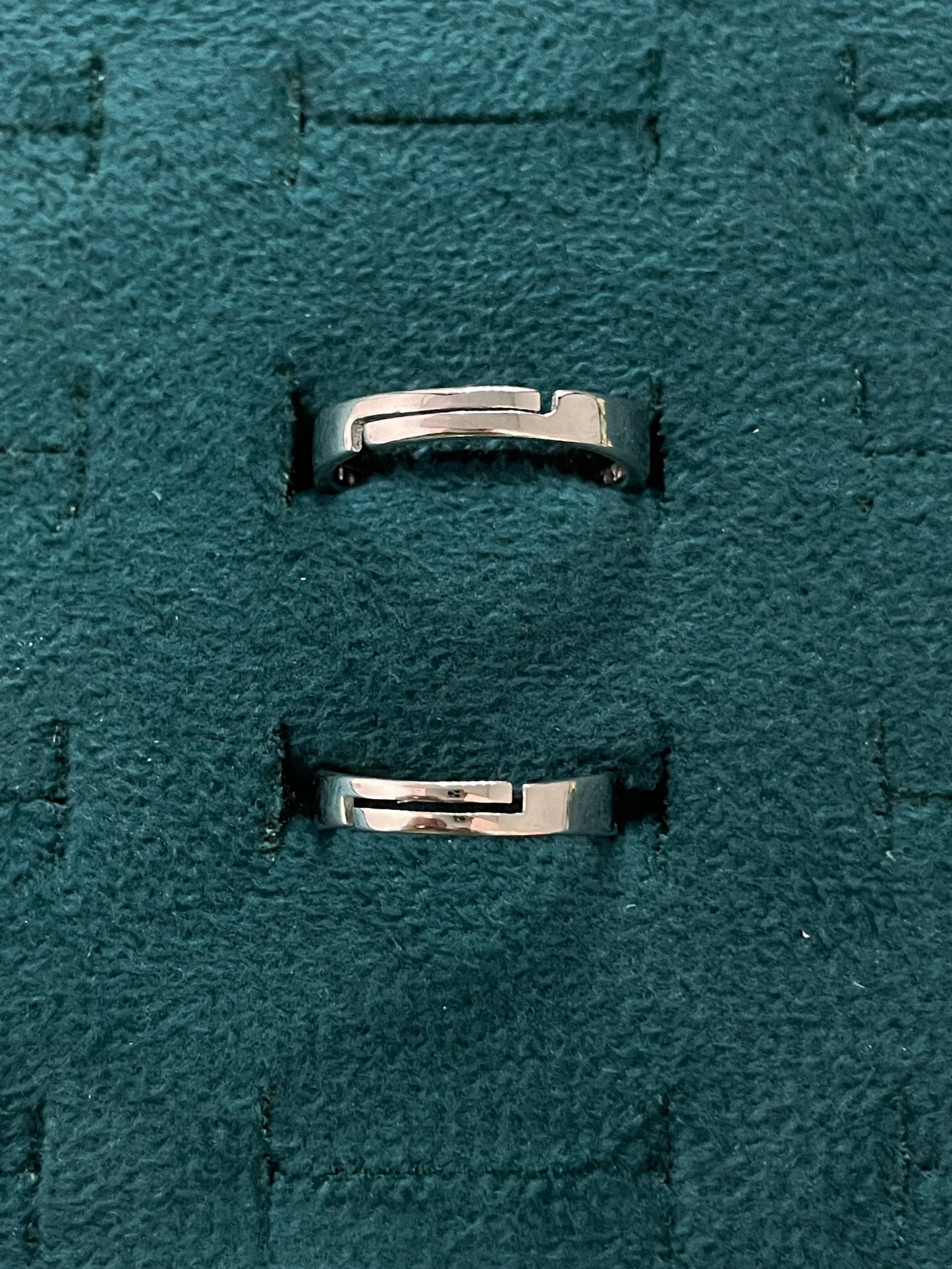 92.5 Silver Geometric Double Row Stone Couple Rings | Adjustable Band