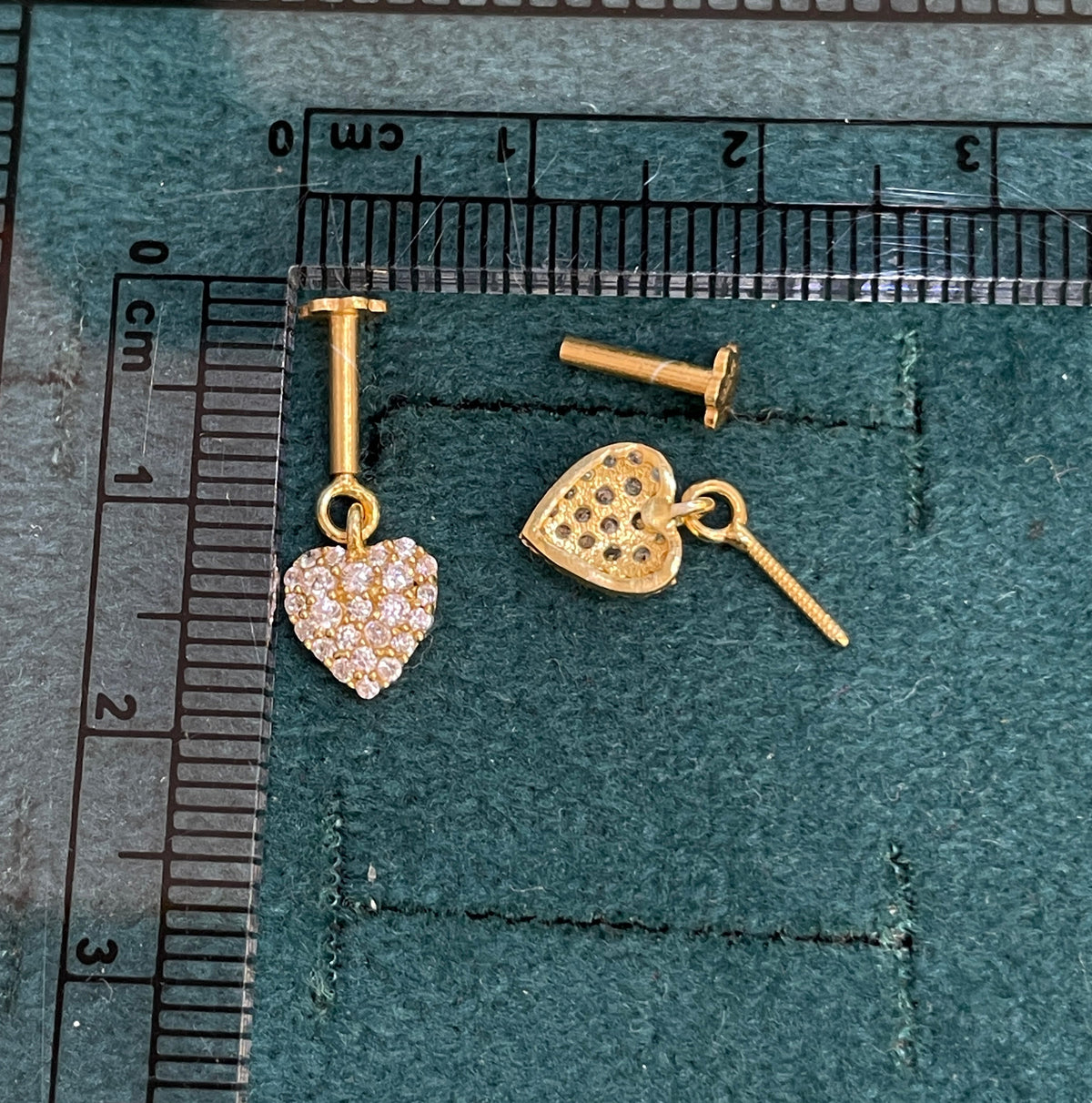 92.5 Sterling Silver Gold-Plated Pave CZ Heart Drop Bugadi Pair