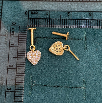 92.5 Sterling Silver Gold-Plated Pave CZ Heart Drop Bugadi Pair