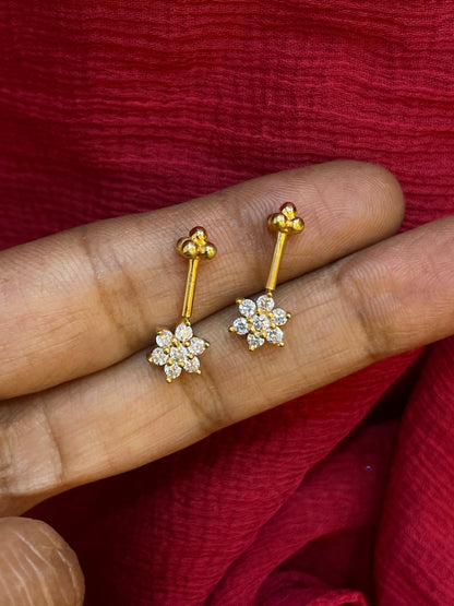 925 Silver Gold Plated Flower Bugadi Pair
