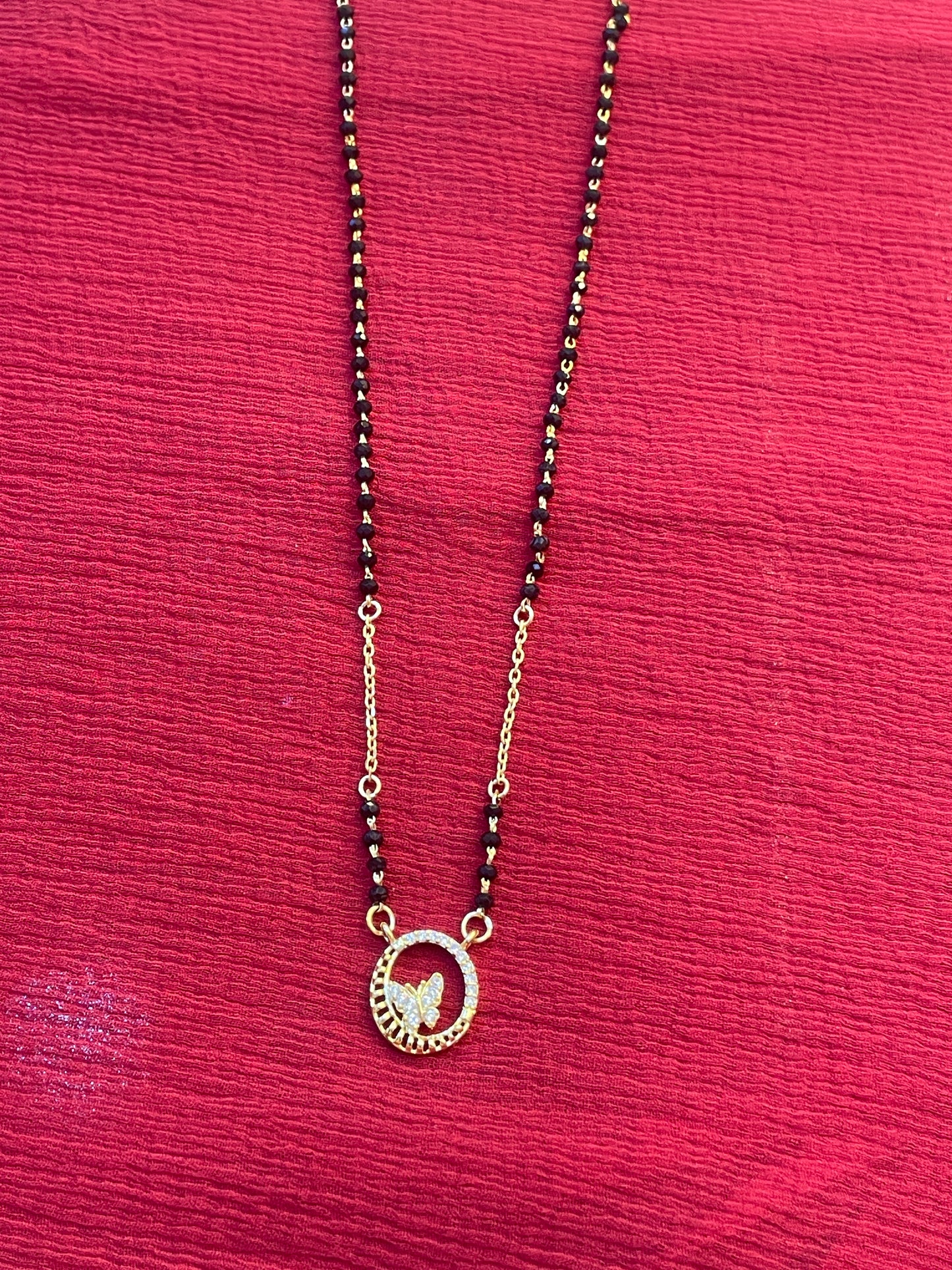92.5 silver classy butterfly black bead chain 19.5 inches