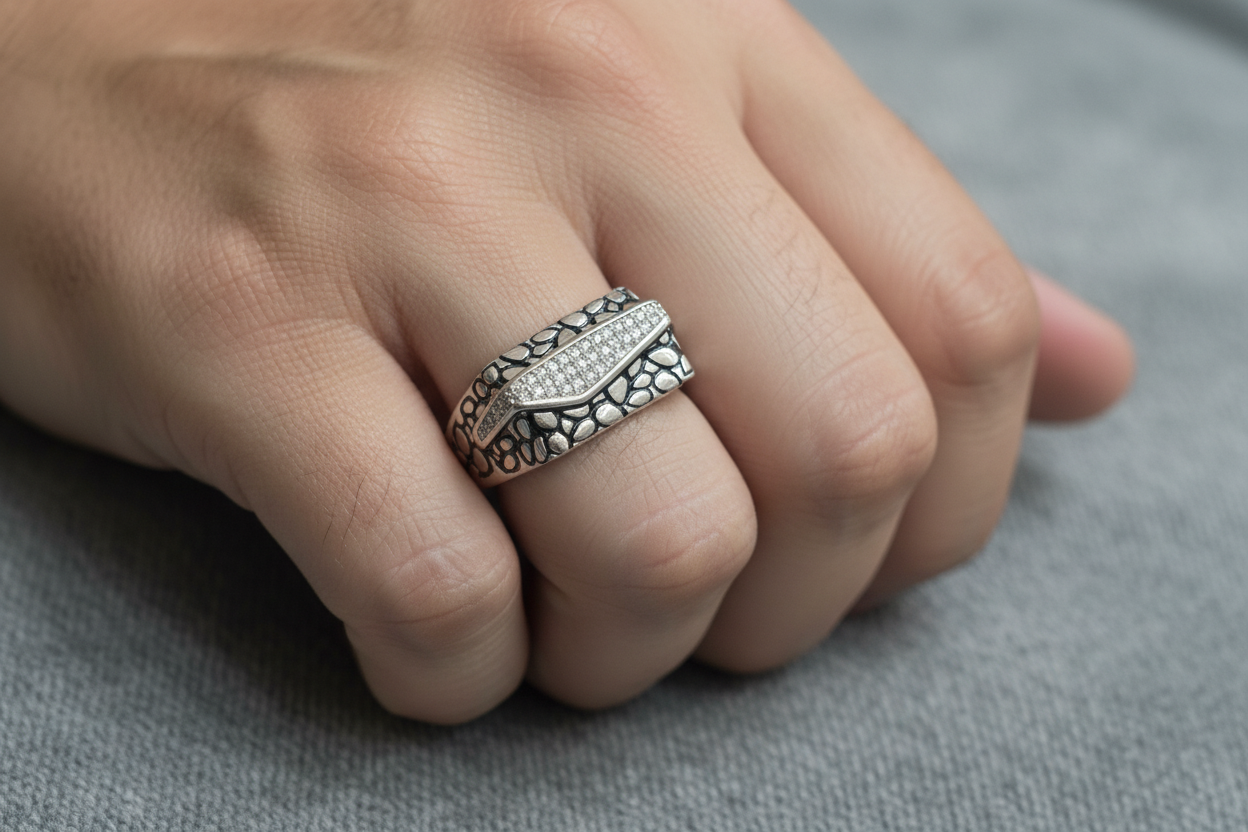 92.5 Silver Oxidised Men’s Ring Size 19 | Stylish Bold Vintage Finish | Elegant Jewellery