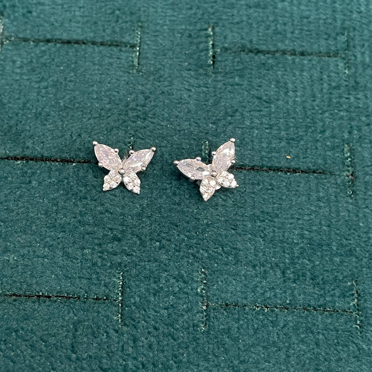 92.5 Silver White Stone Butterfly Studs | Elegant Floral Design | Jewellery pair