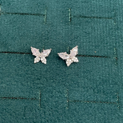 92.5 Silver White Stone Butterfly Studs | Elegant Floral Design | Jewellery pair
