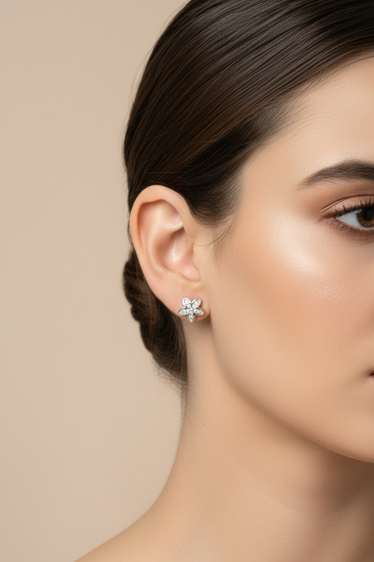 92.5 Silver Floral Earrings for Women | Stylish Chic Design | Elegant Everyday Jewellery