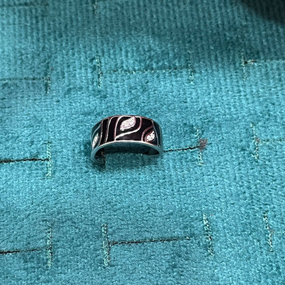 92.5 Sterling Silver Black Enamel & CZ Abstract Pattern Toe Rings for Women | Wide Band Adjustable Open Toe Ring Pair