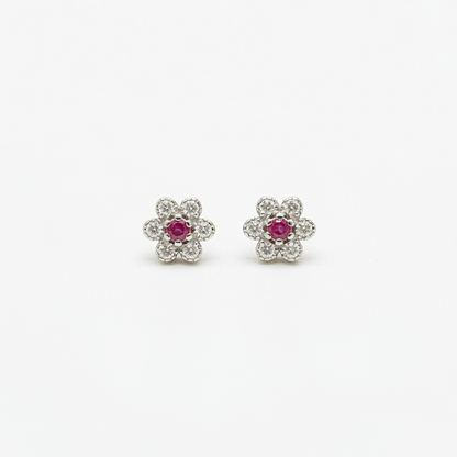 925 Silver Pink Stone Flower Studs