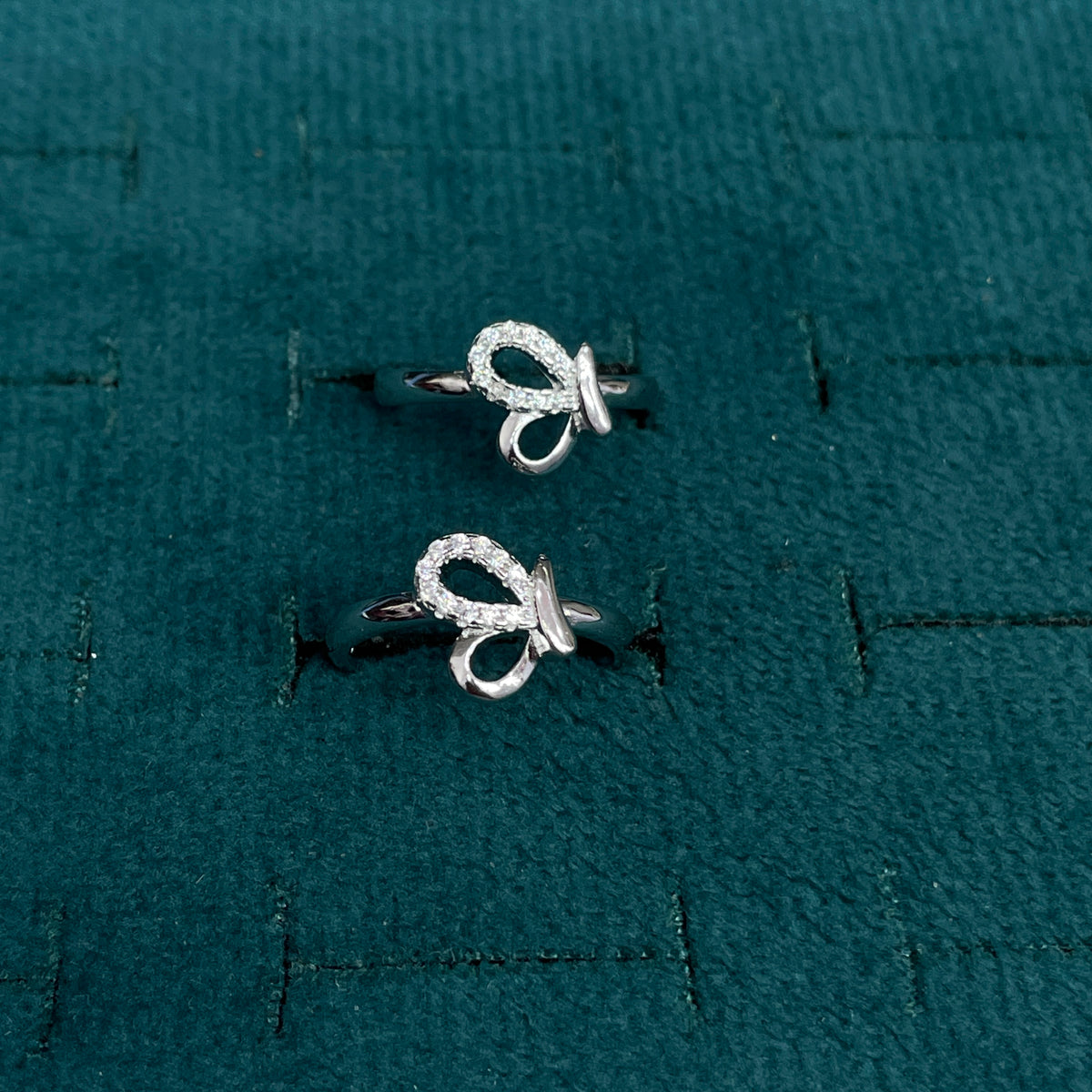 92.5 Sterling Silver CZ Butterfly Open Toe Rings for Women — Pair