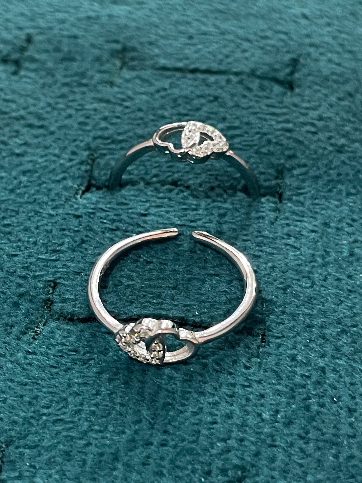 92.5 Sterling Silver Double Heart Toe Rings for Women | Romantic Elegant Design