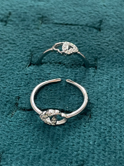 92.5 Sterling Silver Double Heart Toe Rings for Women | Romantic Elegant Design