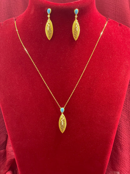 92.5 Silver Gold Plated Stylish Minimal Chain and Earrings Set for Women | Elegant Matching Jewellery