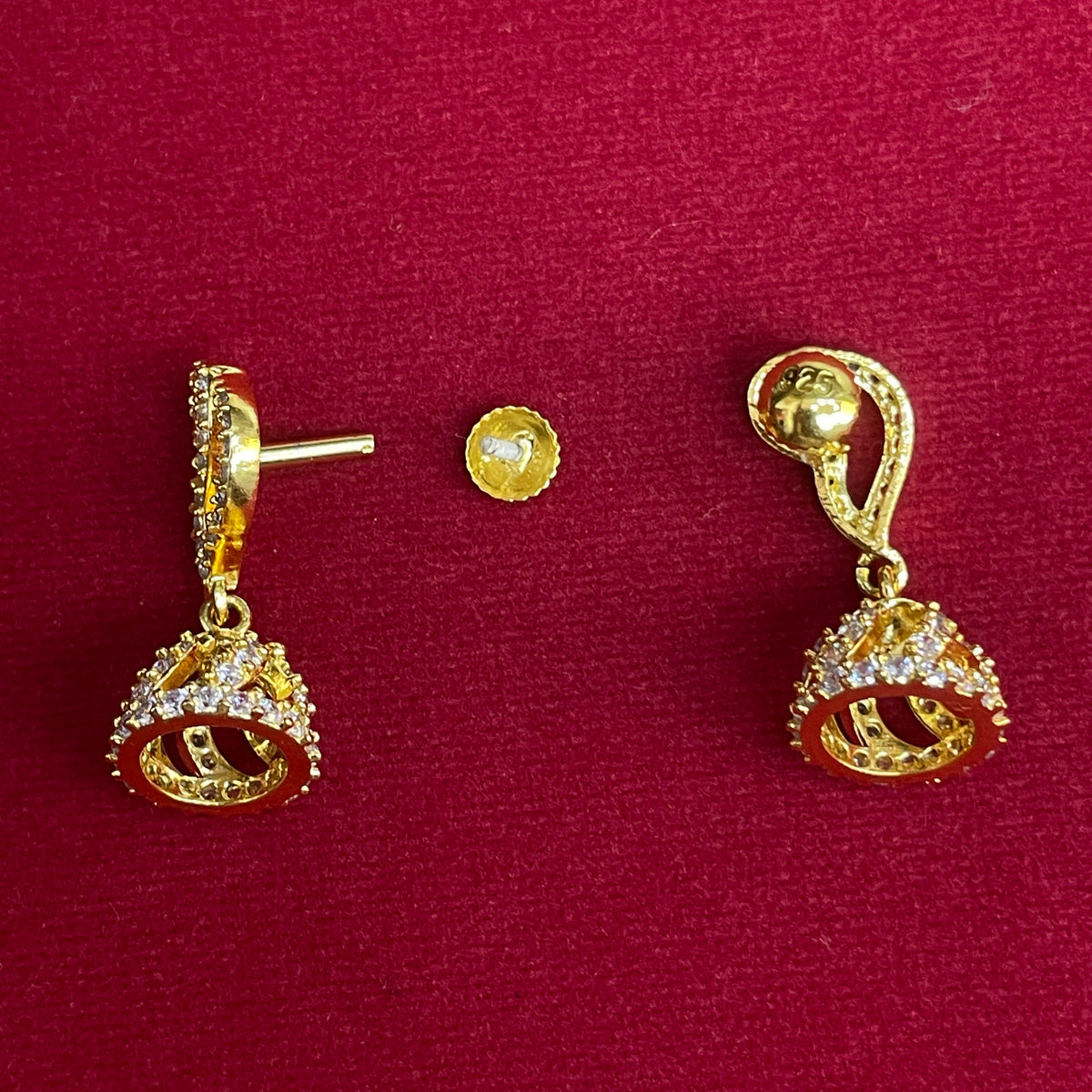 92.5 Silver Gold Plated White CZ Jhumka Earrings for Women
