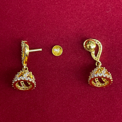 92.5 Silver Gold Plated White CZ Jhumka Earrings for Women