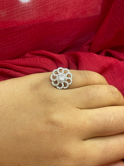 92.5 Silver White Stone Flower Ring for Women Size 10 | Elegant Floral Design | Stylish Statement Jewellery