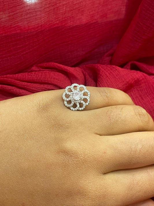 92.5 Silver White Stone Flower Ring for Women Size 10 | Elegant Floral Design | Stylish Statement Jewellery