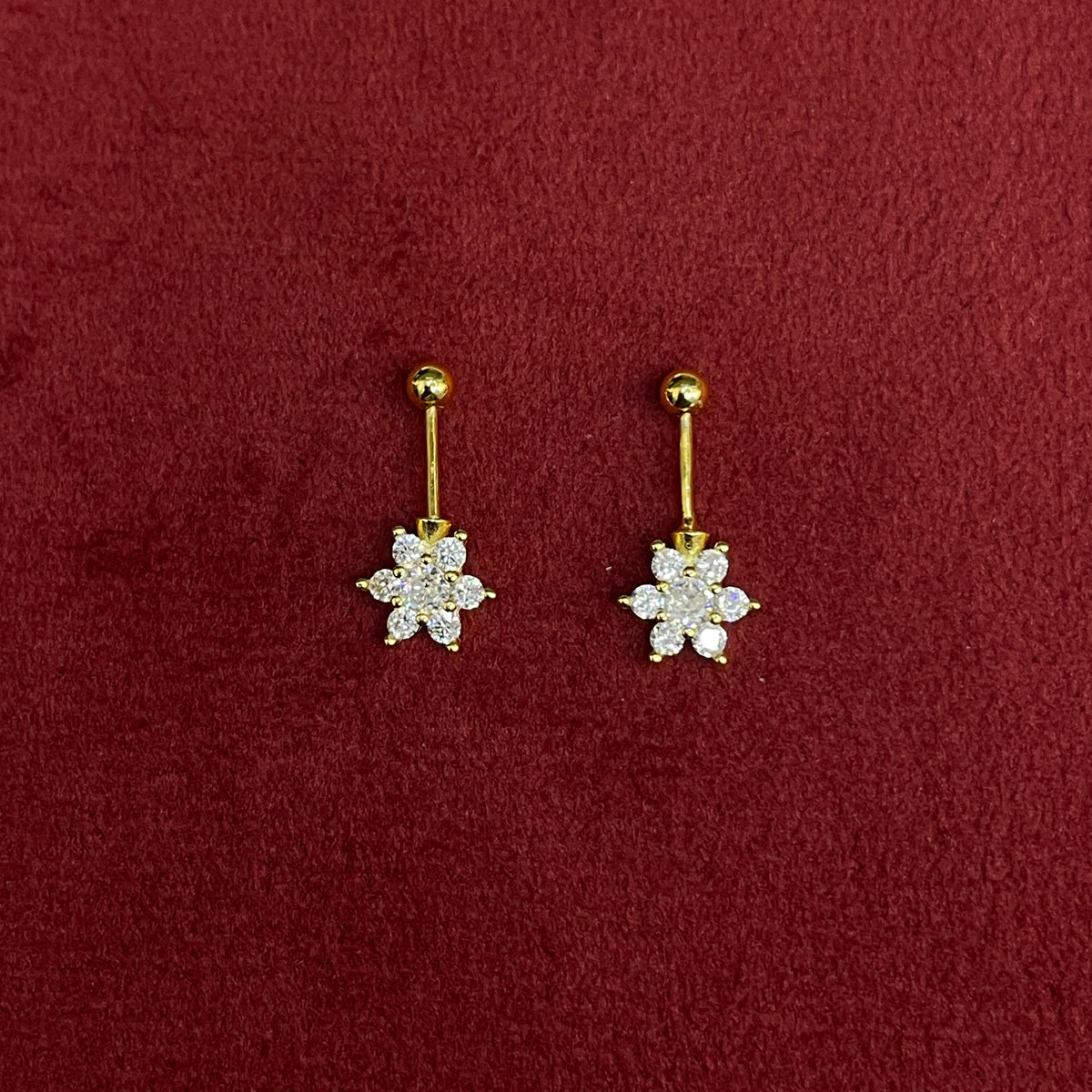 92.5 Silver Gold Plated White CZ Flower Bugadi for Women