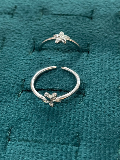 92.5 Sterling Silver Flower Toe Rings for Women | Floral Elegant Design
