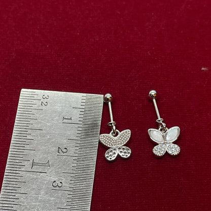 92.5 Sterling Silver Butterfly Bugadi for Women | Mother-of-Pearl Upper Wings & Pavé CZ Lower Wings | Helix Earring pair