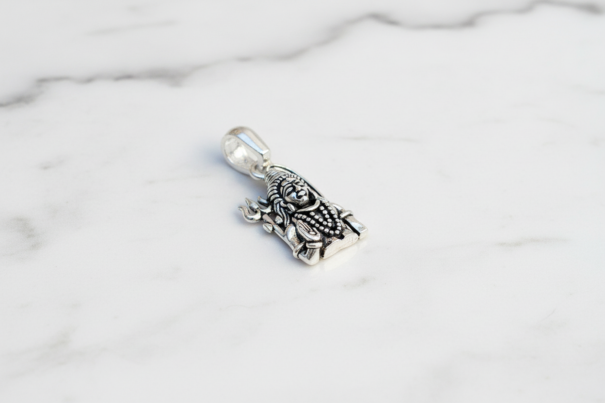 92.5 Silver Oxidised Shiva Pendant for Men & Women | Mahadev Antique Design | Temple Jewellery