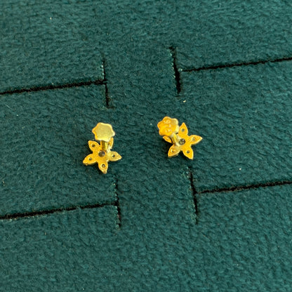 92.5 Silver Gold Plated White CZ Flower Stud Earrings for Women