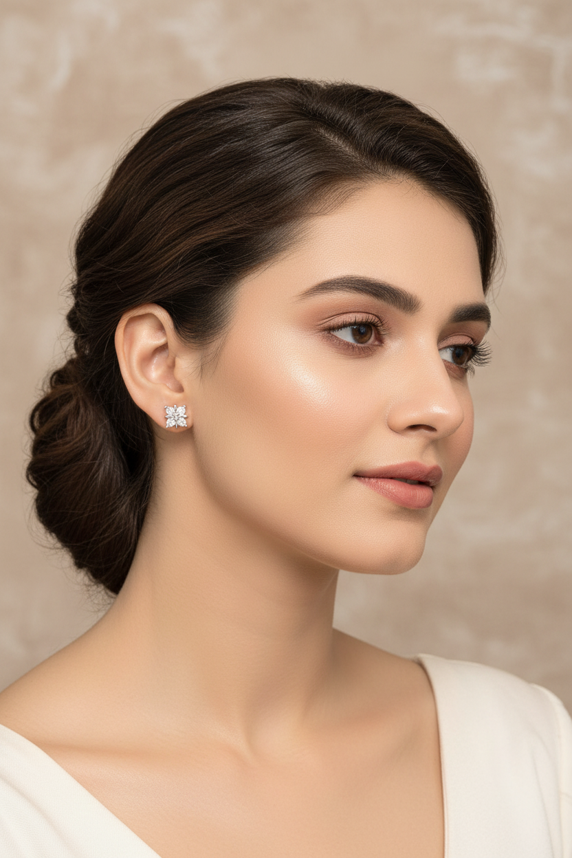 92.5 Silver Square White Stone Earrings for Women | Stylish Geometric Design | Elegant Jewellery